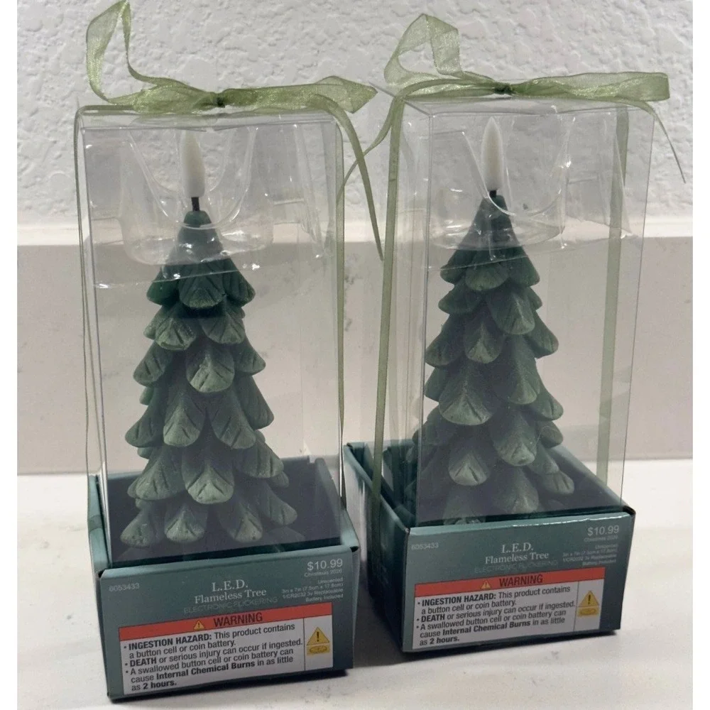 Hobby Lobby LED Flameless Christmas Tree Candles Green Set of 2 - 7in 2026 NEW